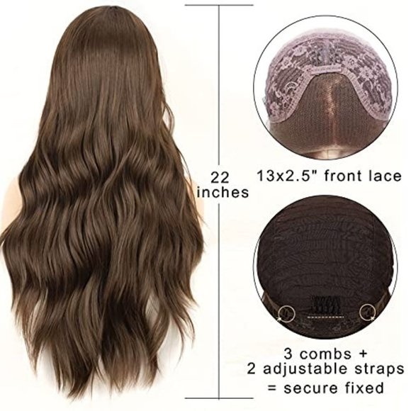 Long Wavy Brown Lace Front Wigs for Women DragQueen Wigs - Picture 3 of 6